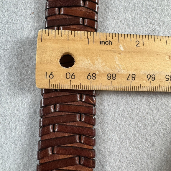 IZOD Men’s Brown Woven Leather Belt 36 Distressed Silver Buckle & Tip 90s VTG - Picture 8 of 8